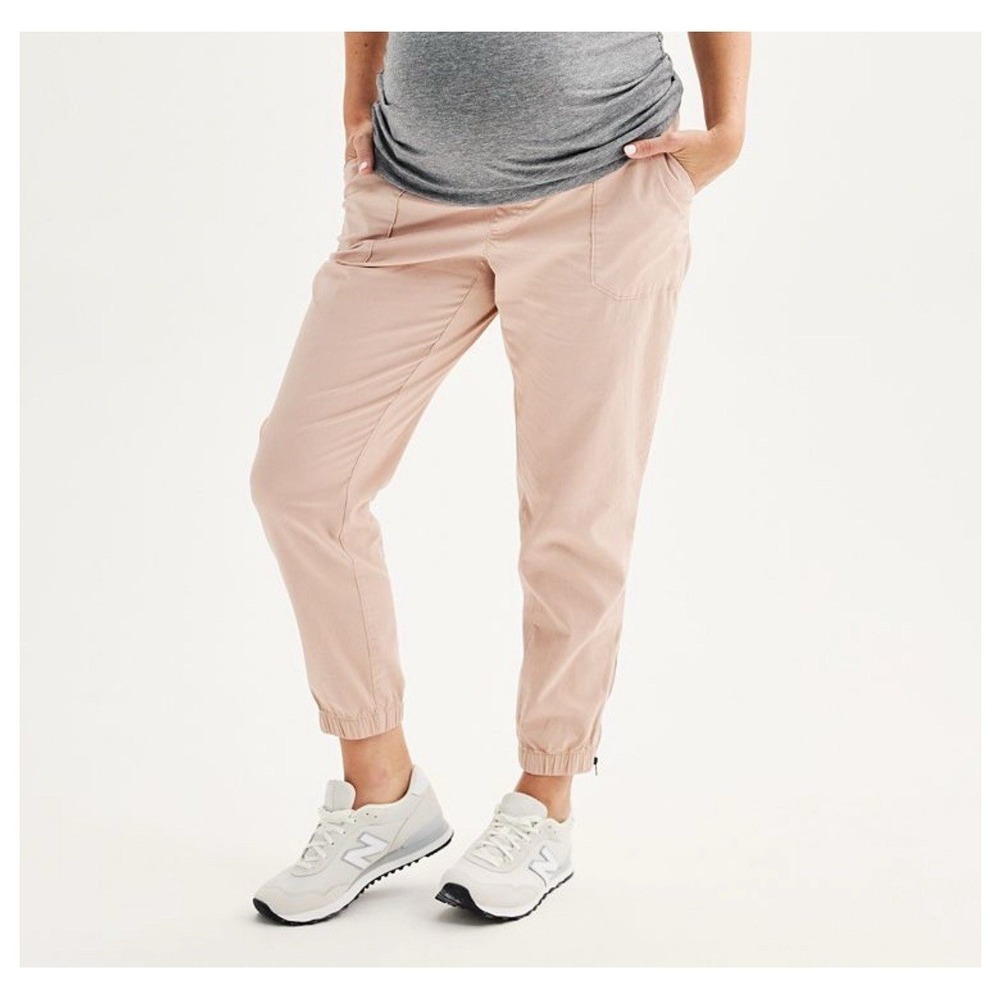 Sonoma Maternity Ankle Zip Chino Pant Womens XS Beige Belly Panel Pockets NWT